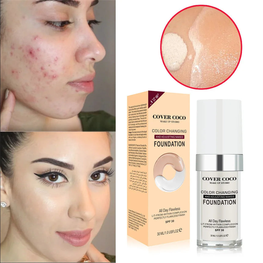 Long Lasting Concealer Liquid Foundation Warming Skin Color Liquid Foundation Light and Transparent Moisturizing Cream Cosmetics