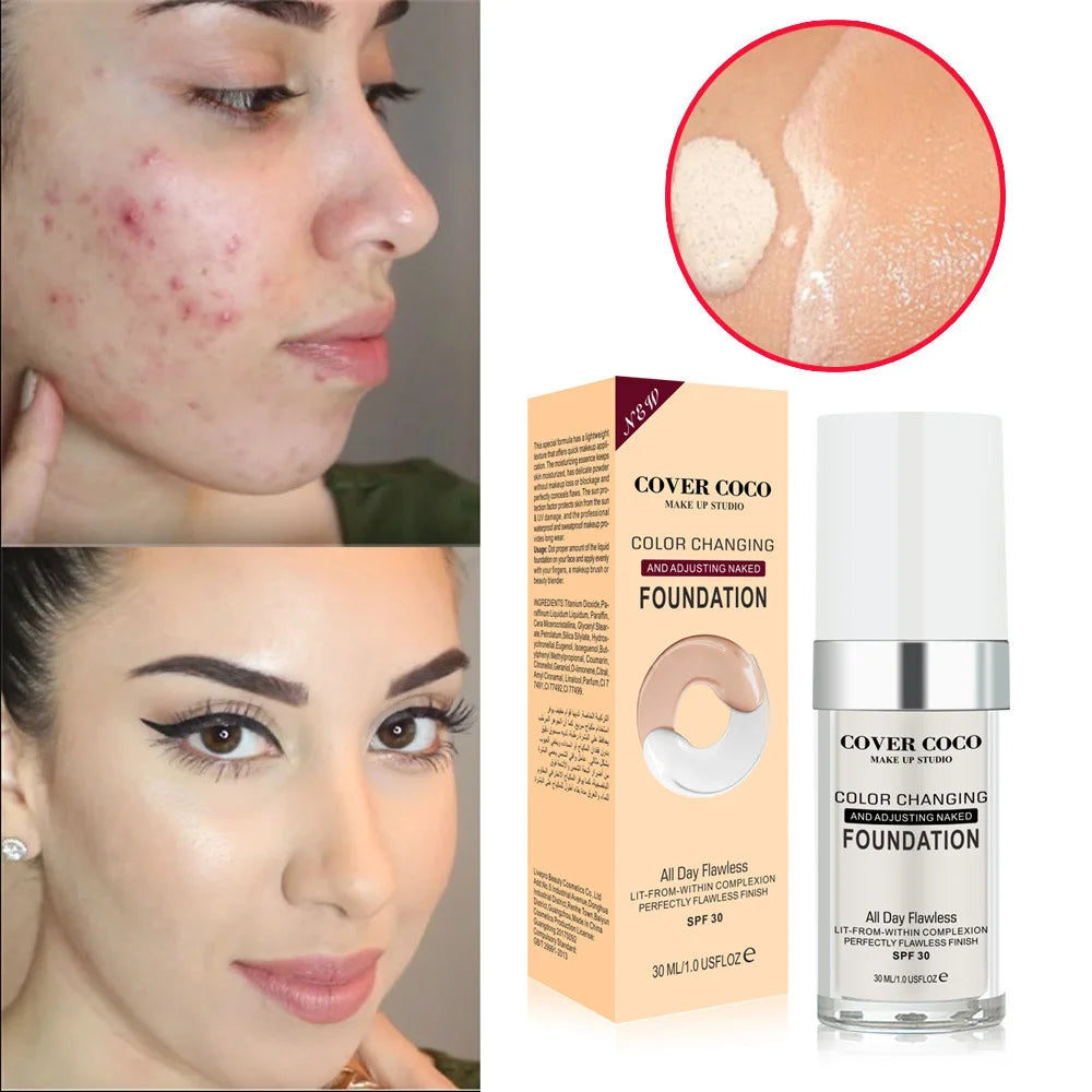 Long Lasting Concealer Liquid Foundation Warming Skin Color Liquid Foundation Light and Transparent Moisturizing Cream Cosmetics