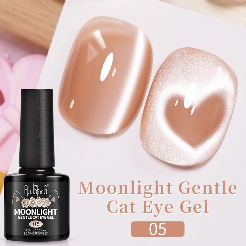 AWStorG 7.5ML Golden Gradient Cat Eye Magnetic Gel Sparkling Glitter Nail Polish Semi Permanent UV Nail Art No Need Base Color