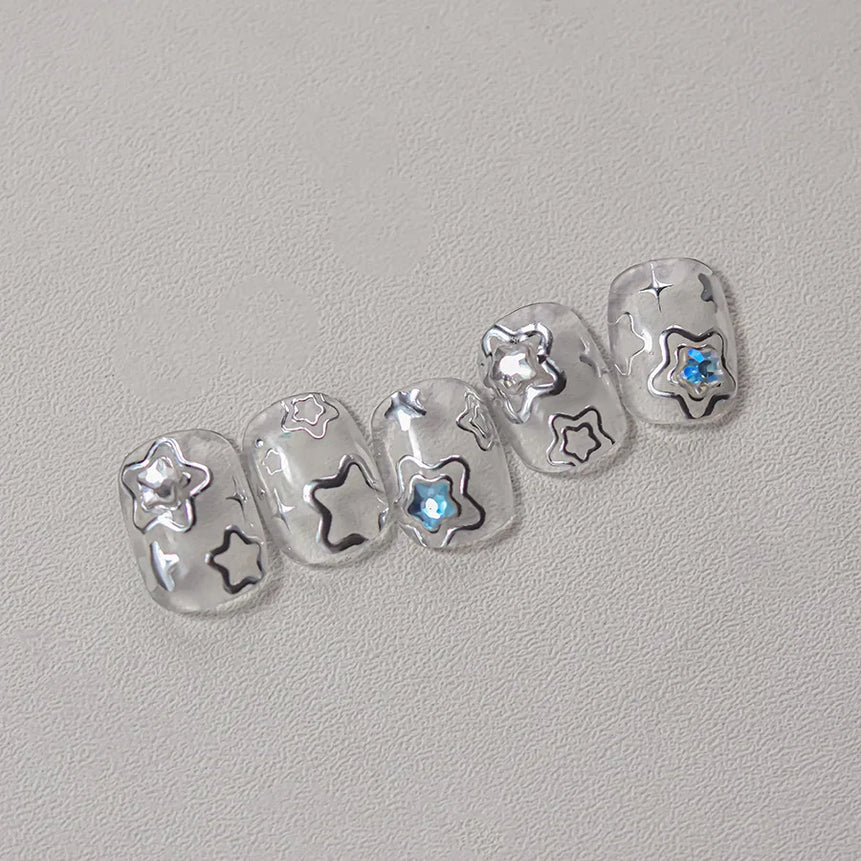 1 piece 5D color crystal star nail stickers high quality love shiny silver hollow smear rainbow flower jelly design nail sticker