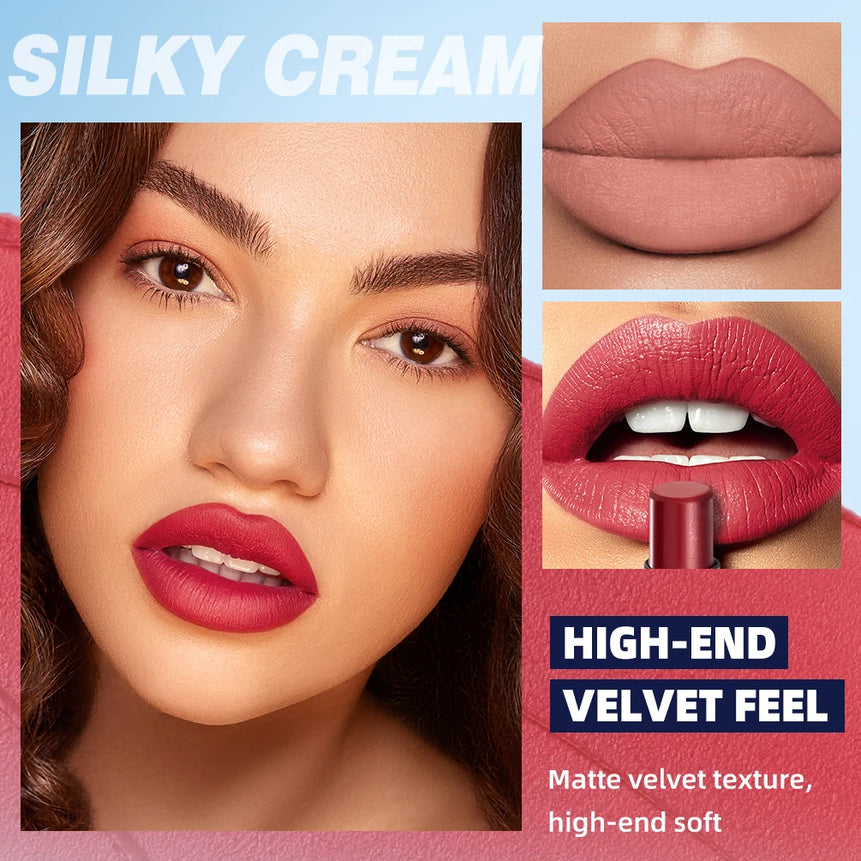 QIBEST Nude Velvet Matte Lipstick Long-lasting Highly Pigmented Lip Tint Not Stick Cups Red  Green Orange Black White Lip Stain
