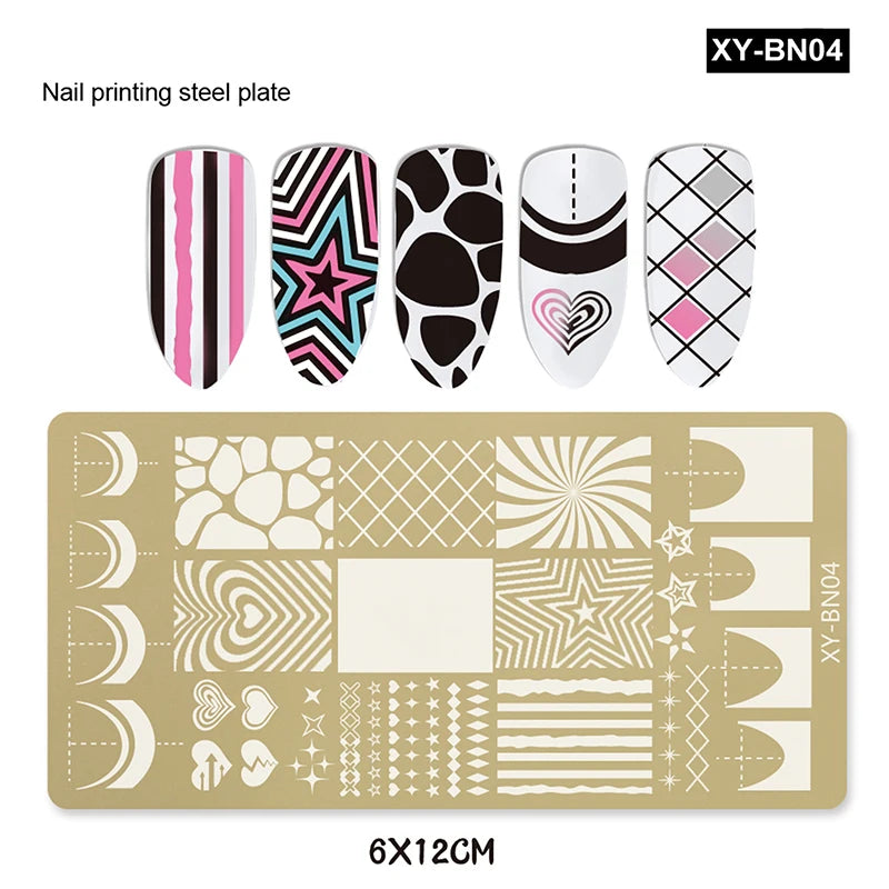 12x6cm Golden Rectangular Nail Stamping Plates Bowknot Butterfly Flower Fireworks Designs Nail Art Template For DIY Nail Decor