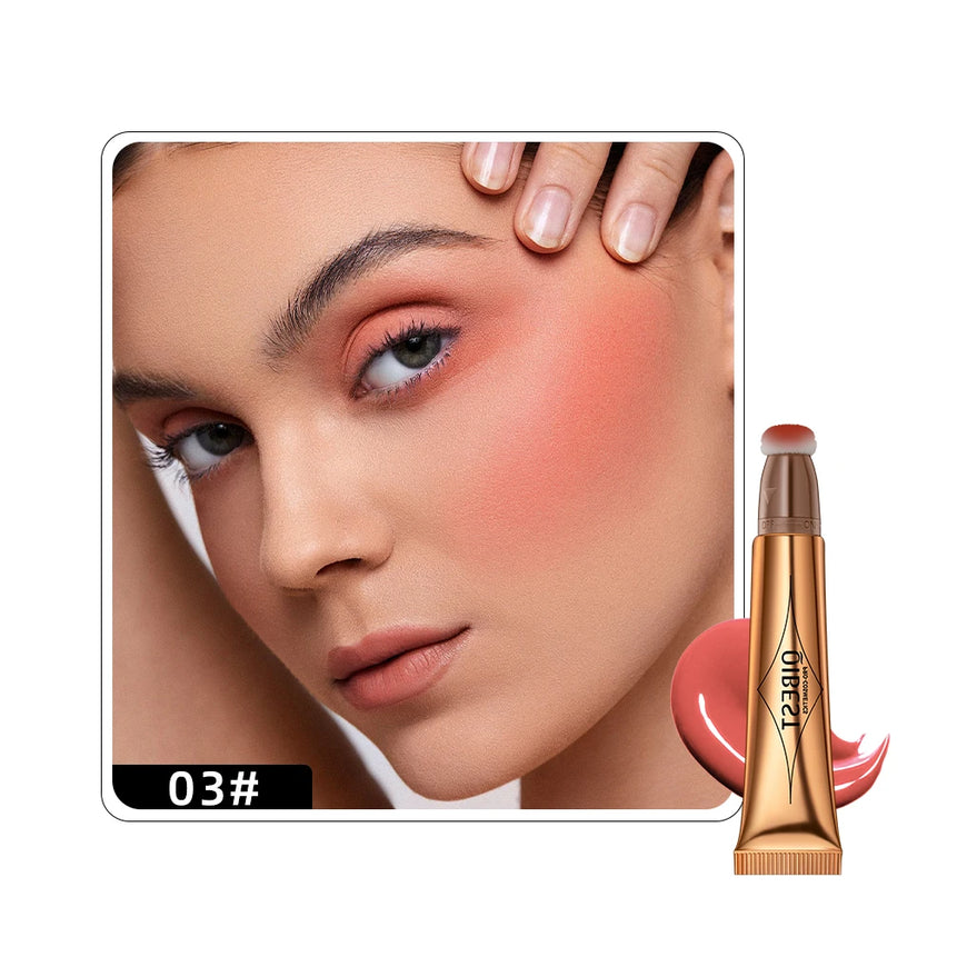 QIBEST Liquid Highlight For Face With Cushion Applicator Natural-looking Cheek Tint Blush Dewy Finish Liquid Contour Makeup