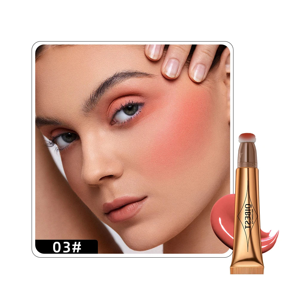 QIBEST Liquid Highlight For Face With Cushion Applicator Natural-looking Cheek Tint Blush Dewy Finish Liquid Contour Makeup