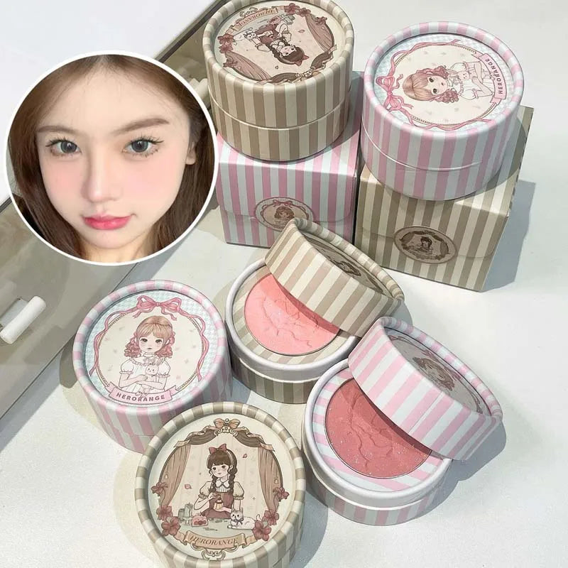 Girl's Relief Blusher Palette Shimmer Rose Low Saturation Powder Blush Mousse Matte Natural Rouge Brightens Facial Cheek Contour