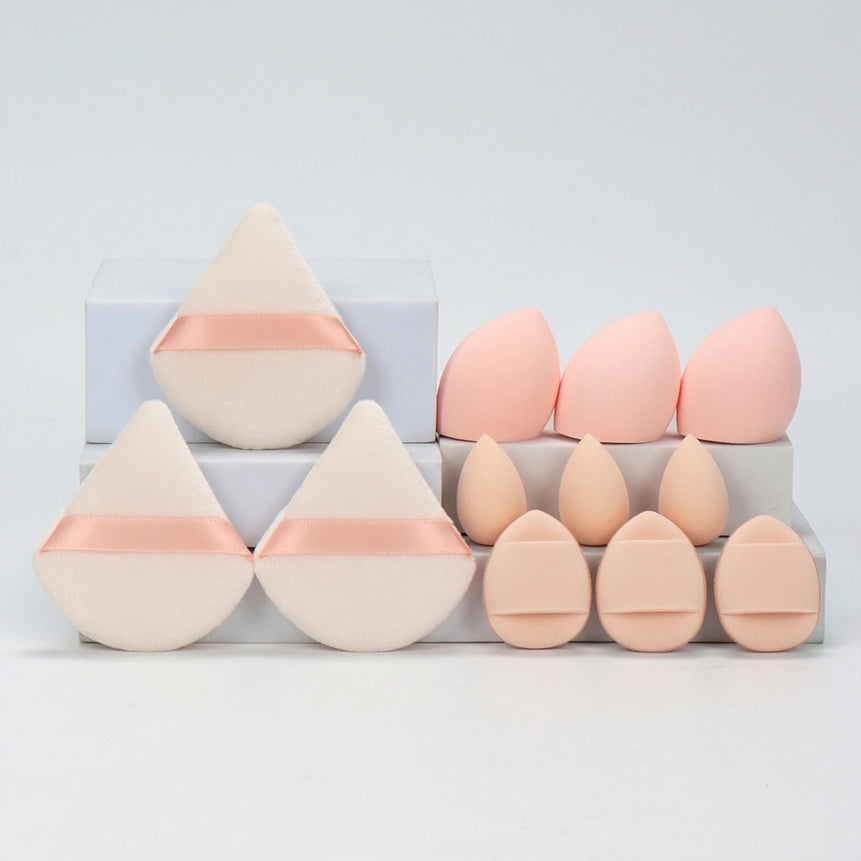 12-Piece All-Purpose Makeup Sponge Set, Made of 3 Loose Powder Puffs, 3 Mini Air Cushion Puffs, 3 Beauty Eggs and 3 Mini Beauty