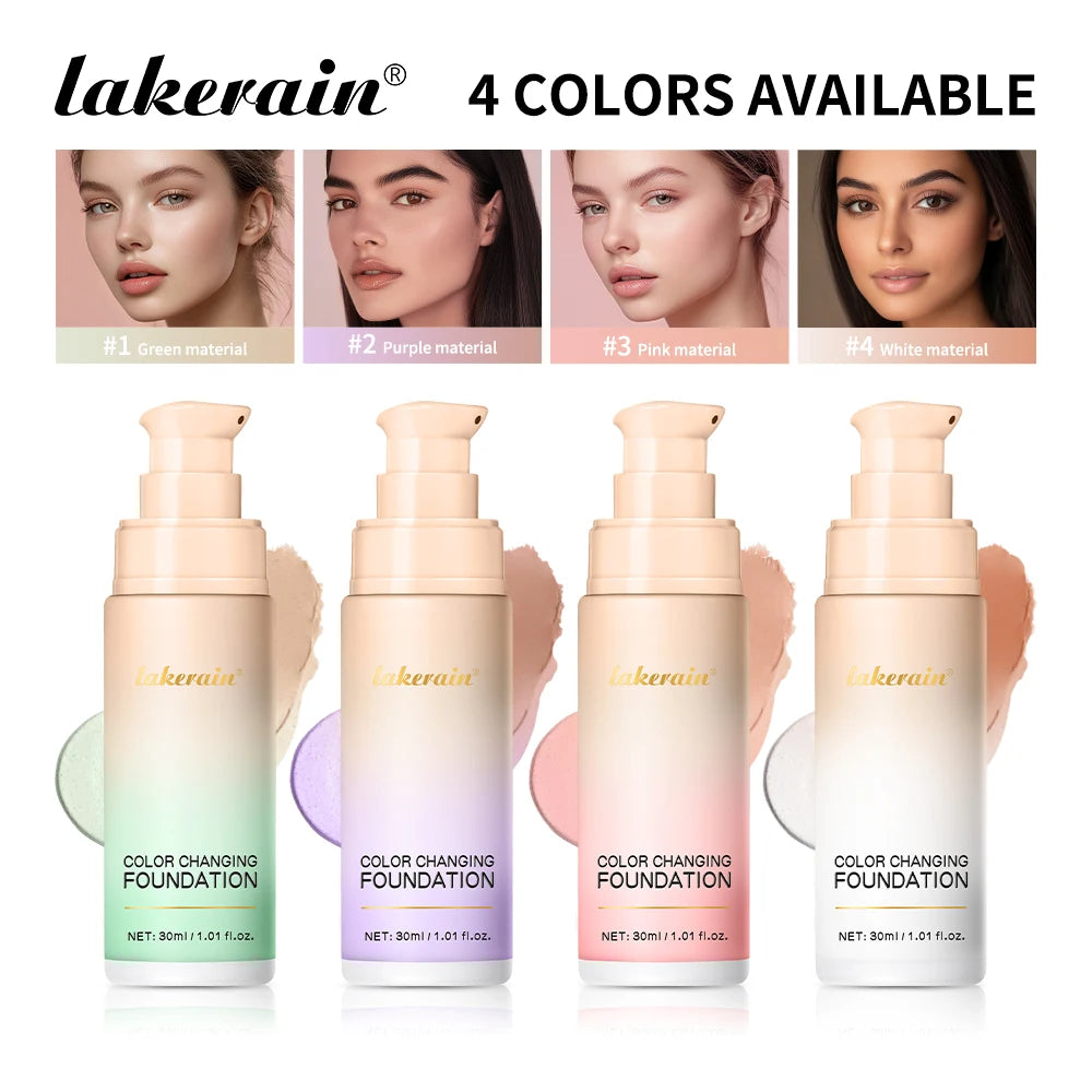 Lakerain Magic Color Changing Foundation Liquid Long Lasting Hydrating lightweight Base Makeup High Coverage Effective Concealer