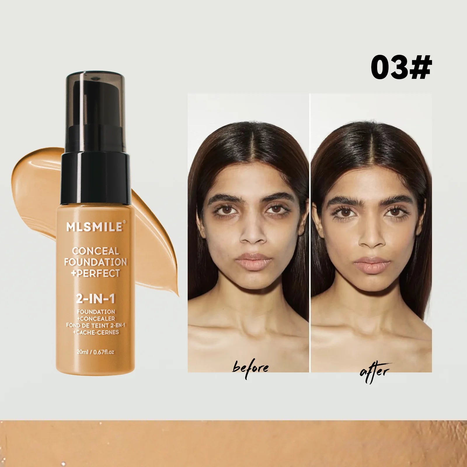 MLSMILE 6 color Liquid Foundation long-Lasting Waterproof, Moisturing Sweat resistant and easy to Oil-control