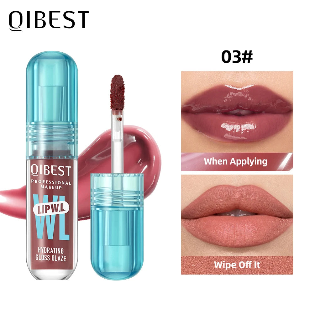 QIBEST Hydrating Crystal Lip Gloss Easy to Fade Mirror Water Glazed Lip Glaze Long Lasting Moisturizing Gloss Lip Tint Makeup