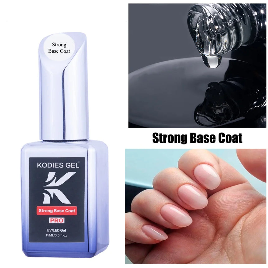 KODIES GEL Keratin Rubber Base Coat 15ML Nail Strengthener Gel Nail Polish Semi permanent UV Durable Base Varnish Protects Nails