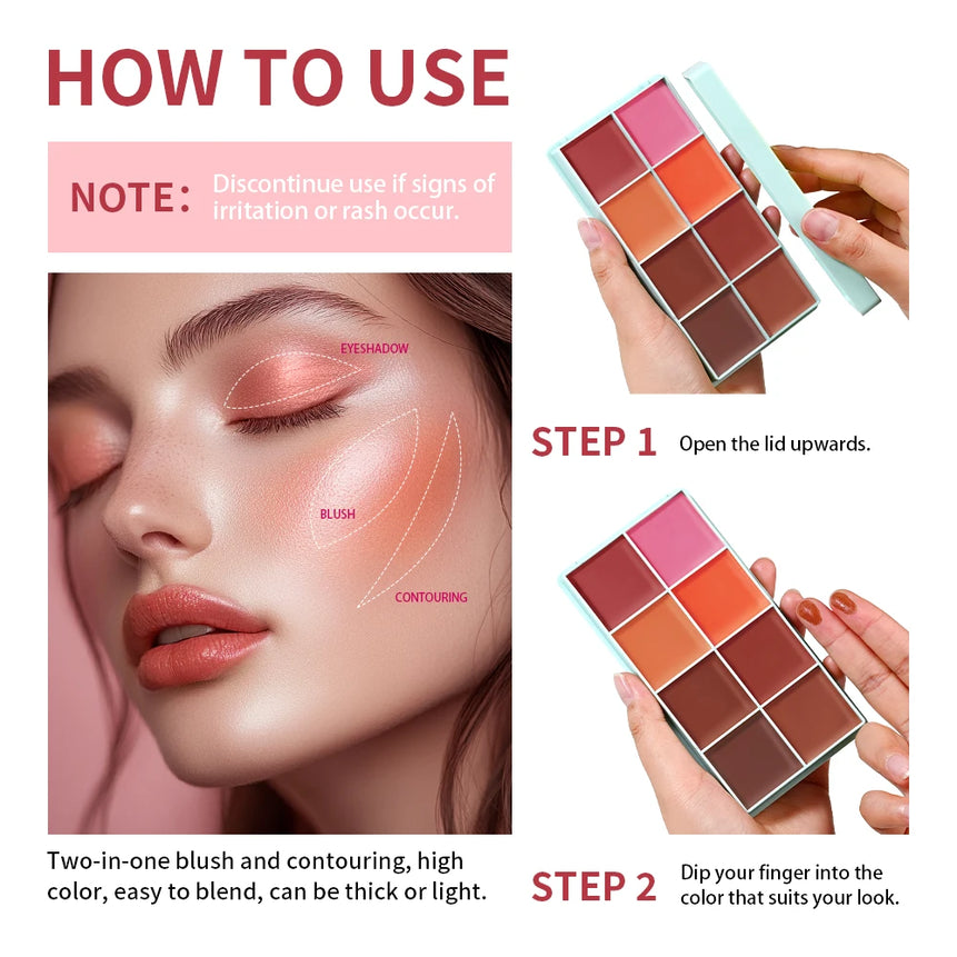 Waterproof Case Cream Highlighter Palette Blush Vivid Color Case Brow Mud Tone Long-Lasting Multiple Uses Makeup Cosmetics