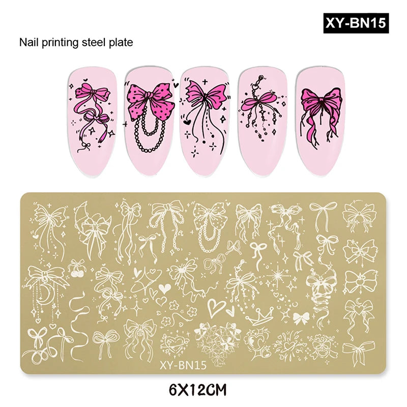 12x6cm Golden Rectangular Nail Stamping Plates Bowknot Butterfly Flower Fireworks Designs Nail Art Template For DIY Nail Decor