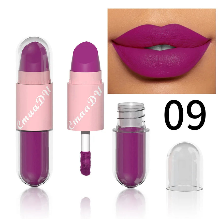Lipstick Lip Gloss 2-in-1 Matte Lip Color Velvet Lip Glaze Waterproof Long Lasting Non-marking Natural Lip Tint Blam Cosmetic