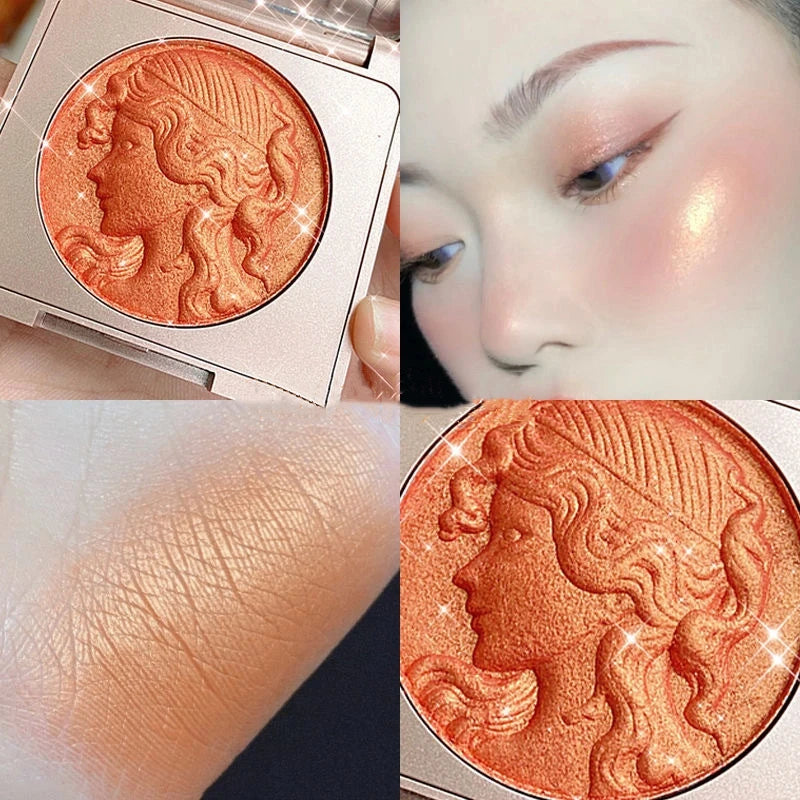 Highlighter Embossed Blush Glitter Facial Long-Lasting Shimmer Powder Pink Coral Rouged For Cheeks Smooth Makeup Cosmetics