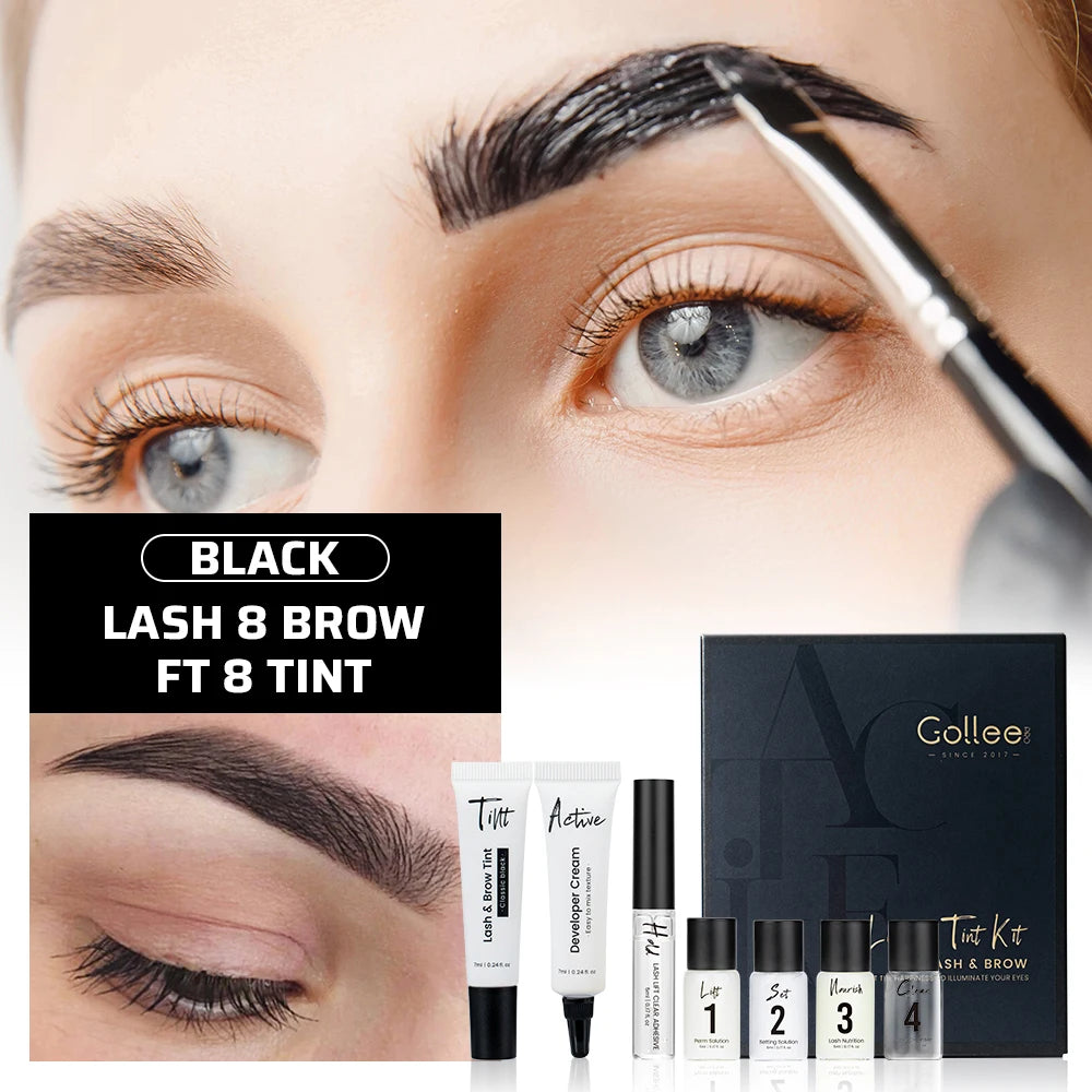 Gollee Lash and Brow Tinting Perm Kit Black Natural Eyelash Lifting Perm Treatment Makeup tools 4-6 Weeks For Lash Curler Perm