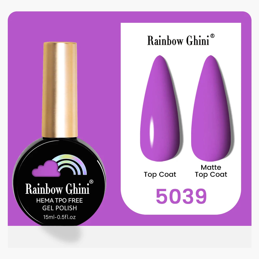 Rainbow Ghini 15ML 146 Colors Long-Lasting Colorful Gel Nail Polish Professional UV/LED Gel Polish Base Coat Matte Top Coat