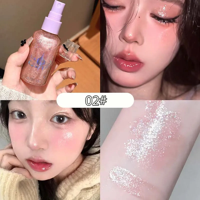 Diamond Face Body Glitter Spray Makeup Champagne Violet Bronzer Liquid Highlighter Flash Spray Shimmer Face Body Hair Makeup