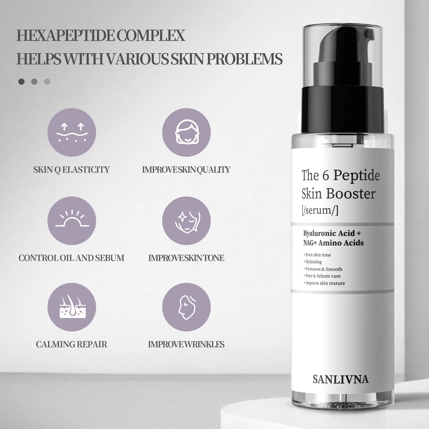 6 Peptide Essence Facial Refreshing Skin Care Set Contains Collagen to Improve Fine Lines, Brighten Skin, Moisturize and Nourish