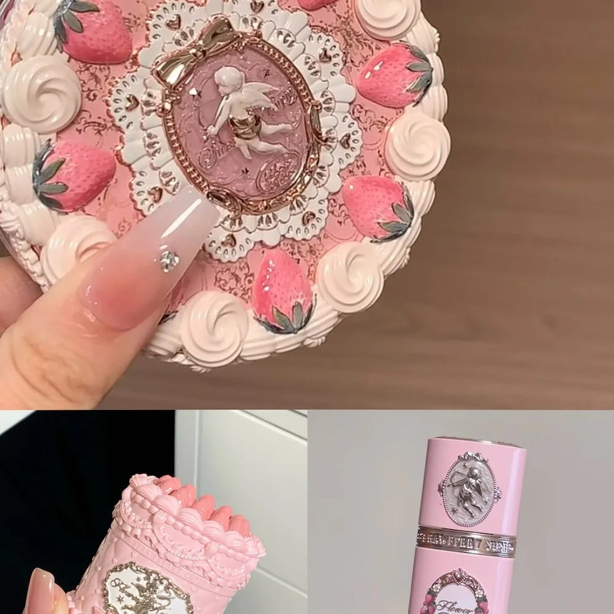 Fower Knows Strawberry Cupid Cosmetic Set Lipstick Blusher Setting Powder Gift Special Present for Girl Christmas Festival