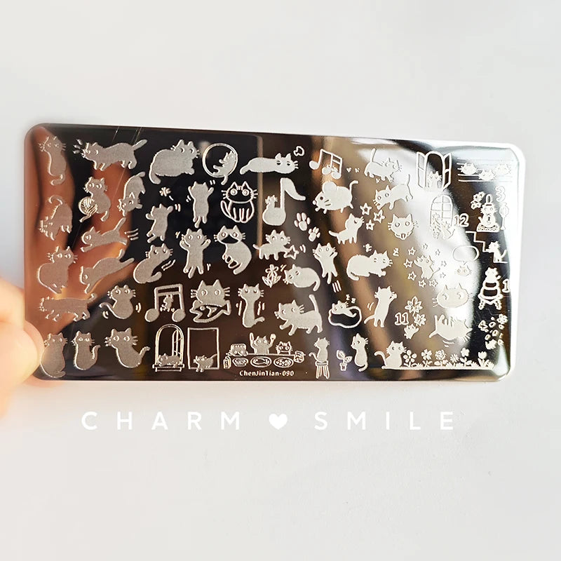 Cartoon Characters Stamping Plates  French Line Geometry  Flowers Leaves Animals Image Stainless Steel Nail Art Template Stencil