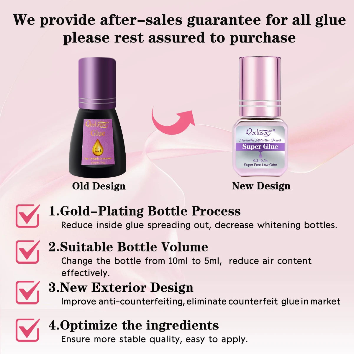 Qeelasee Eyelash Glue 0.3-0.5S Fastest Strongest Waterproof Mild Professional Eyelash Extension Glue