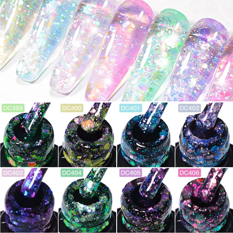 7ml Flowery Glitter Sequins Gel Nail Polish Shiny Sparkling Color Semi Permanant Soak Off Manicure Nail Art Varnish