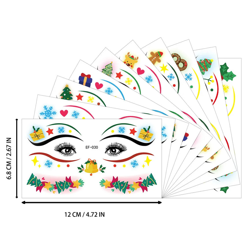 10pcs 2026 Christmas Eyeshadow Blush Face Tattoo Stickers Waterproof Dopamine Makeup Eyeliner Temporary Tattoos Cute Face Decals