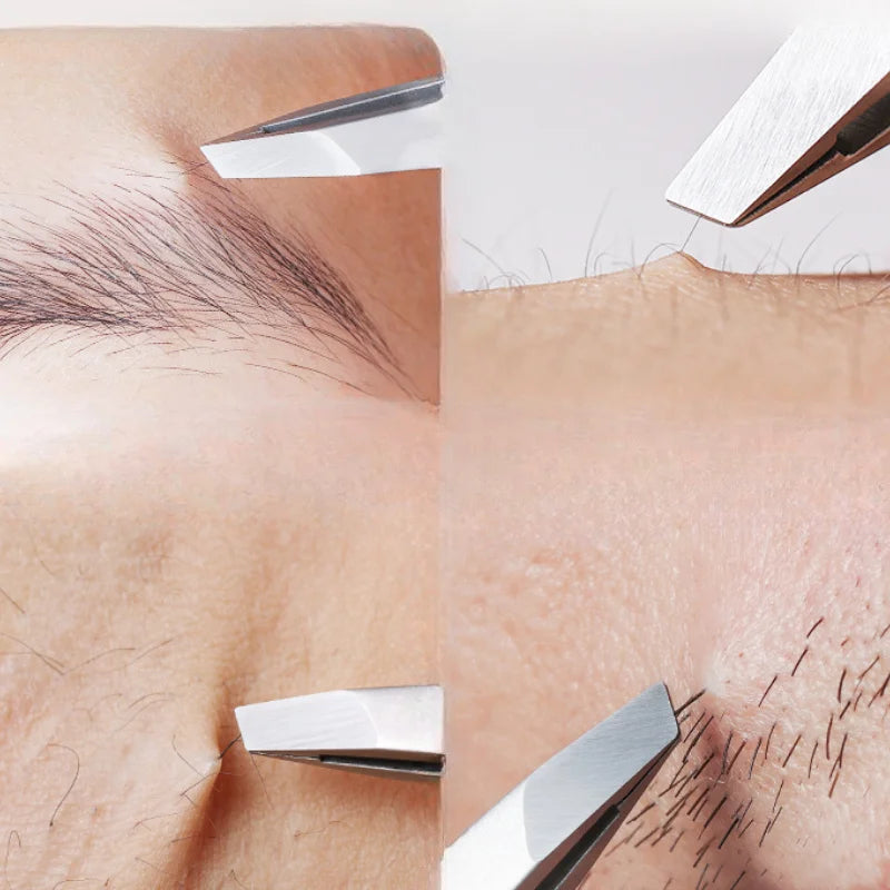 1/4PCSProfessional Stainless Steel Eyebrow Tweezers - Precise Facial and Inner Hair Removal - Alcohol-Free