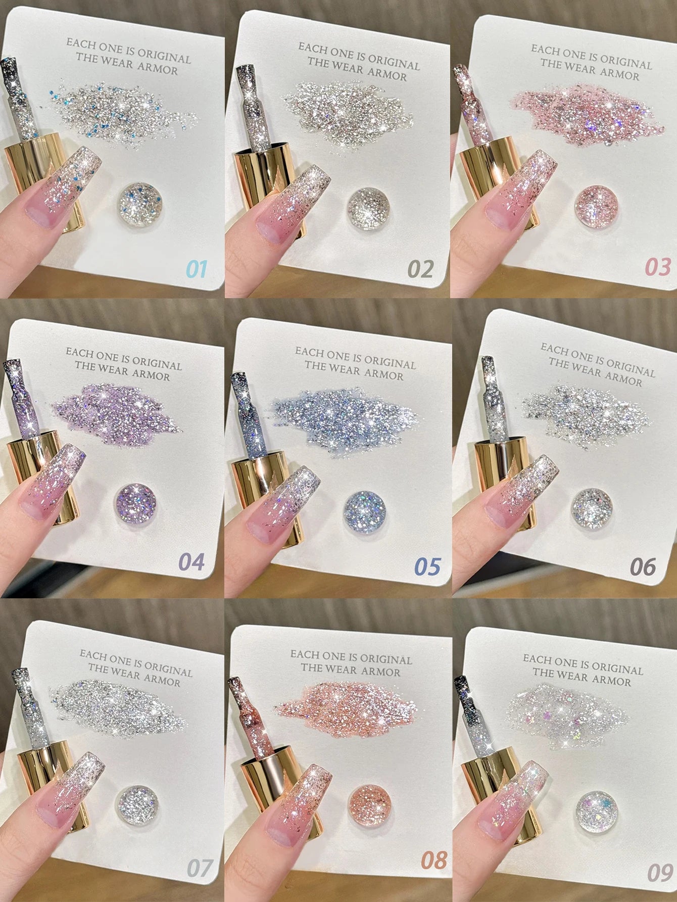 MIANEL1-12pcs 12ML Pink Blue White Green Series With Explosive Glitter Gel Nail Polish, Popular Yun Brocade Diamond Gel Polish
