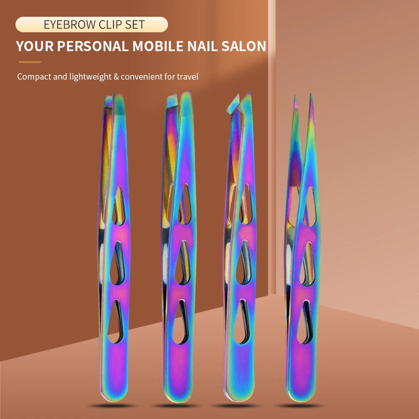 4pcs Eyebrow Tweezers Set - Professional Precision for Brow Shaping, Beard Plucking & False Lash Application,Eyebrow Tool Set