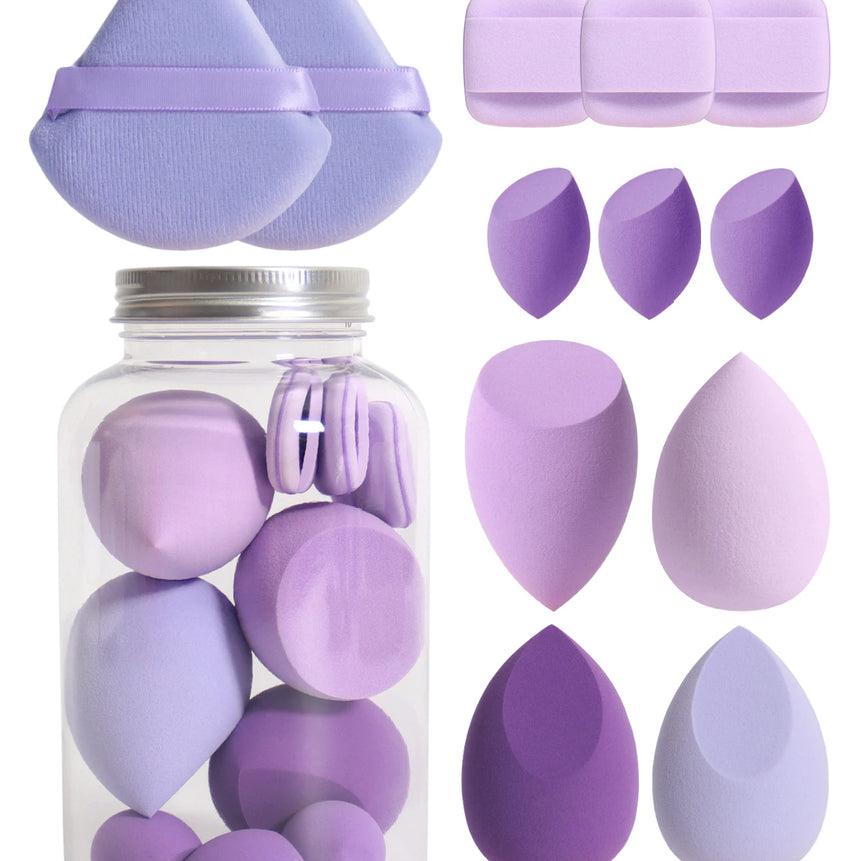12Pcs Makeup Sponge Set with Storage Jar Latex-Free, Makeup Sponge Finger Puff, Dual-Use Wet & Dry Foundation Cosmetic Puffs