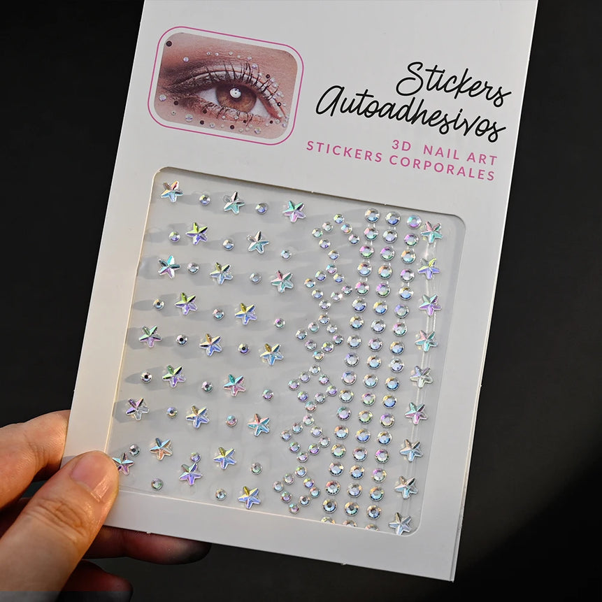 New 3/4/5mm 900pcs Pearl Face Gem Stickers Shining Glittle Self Adhesive Waterproof  Rhinestone Stickers Party Wedding Makeup