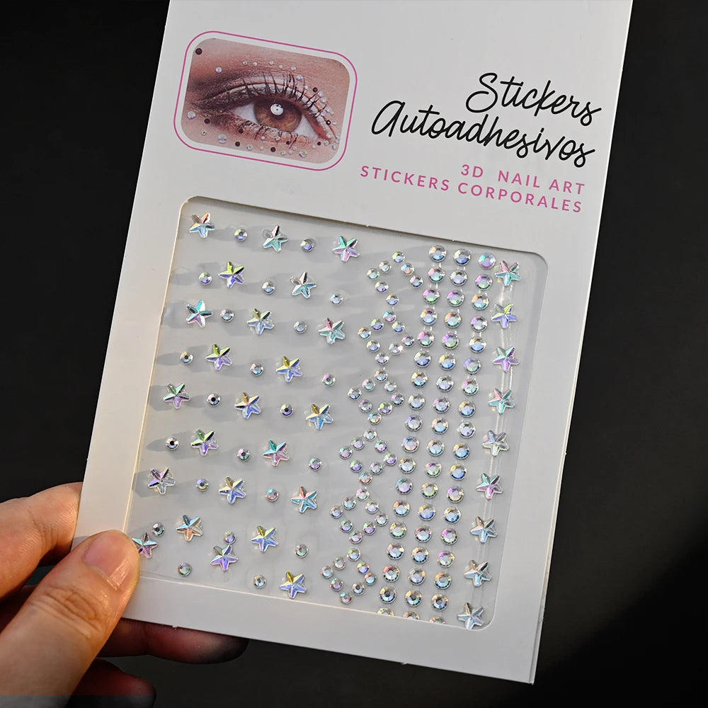 New 3/4/5mm 900pcs Pearl Face Gem Stickers Shining Glittle Self Adhesive Waterproof  Rhinestone Stickers Party Wedding Makeup