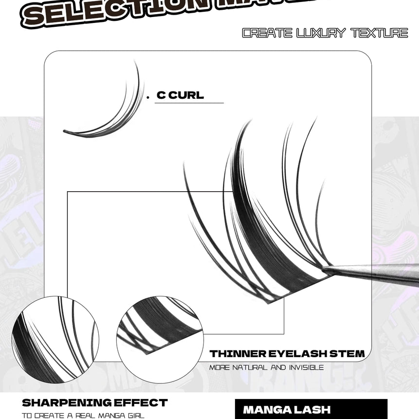 GROINNEYA Manga Lash Clusters Kit Cat Lashes with Lash Bond & Seal Cluster Eyelash Extensions Eyelash Clusters Kit DIY Lashes