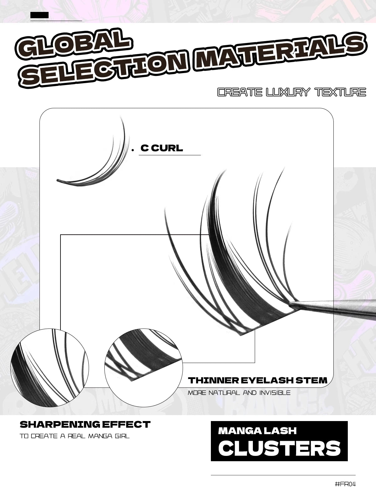 GROINNEYA Manga Lash Clusters Kit Cat Lashes with Lash Bond & Seal Cluster Eyelash Extensions Eyelash Clusters Kit DIY Lashes