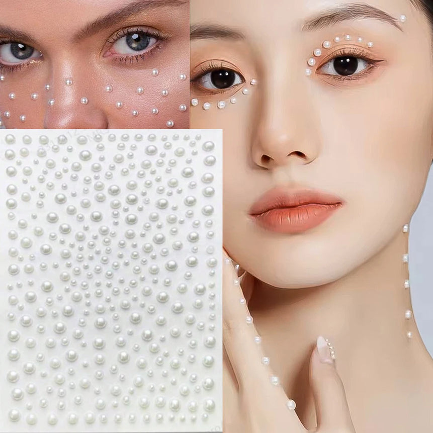 New 3/4/5mm 900pcs Pearl Face Gem Stickers Shining Glittle Self Adhesive Waterproof  Rhinestone Stickers Party Wedding Makeup