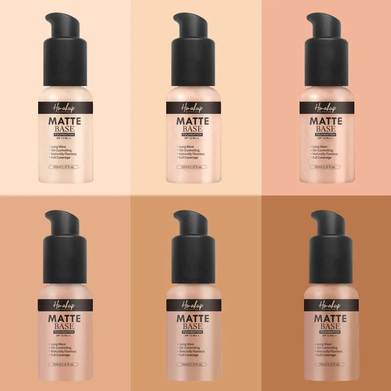 30ml 6-Color Matte Liquid Foundation | Oil-Control, Waterproof, Long-Lasting, Full Coverage, Natural Face Base and Concealer Makeup