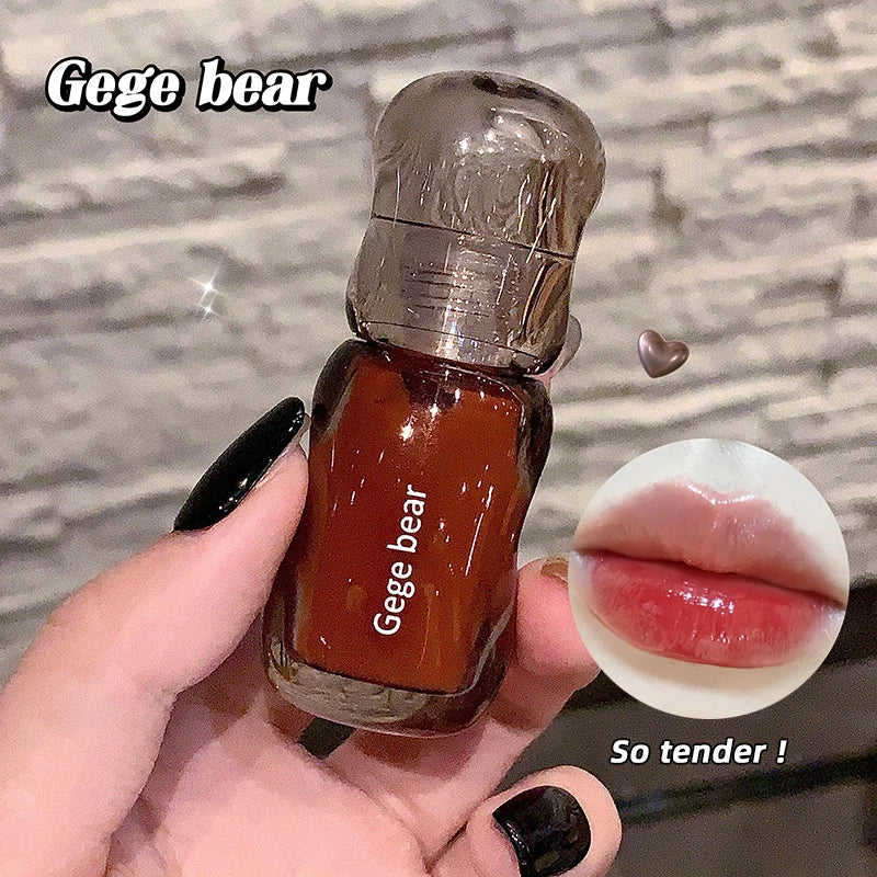 Gege bear big ice bucket crystal transparent lip glaze moisturizing mirror pouty lips autumn and winter whitening lipstick