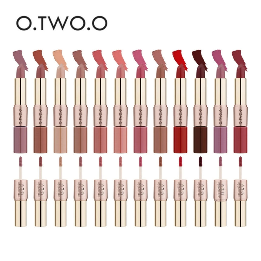 O.TWO.O 2 IN 1 Matte Lipstick&Liquid Lipstick 12 Colors Makeup Lip Glaze Waterproof Batom Lip Cosmetics Silky Texture