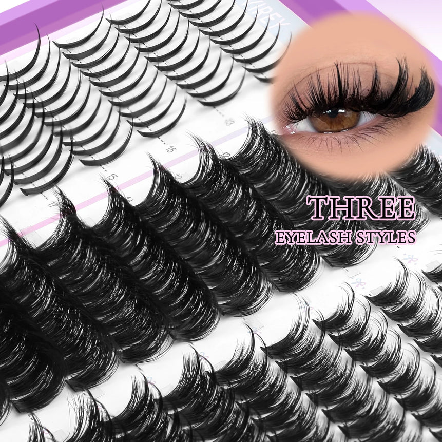 LASVIREY Lash Clusters DIY Spiky Cluster Lashes Mixed Styles Fluffy Volume Clusters Lashes Fluffy Individual Eyelashes Extension