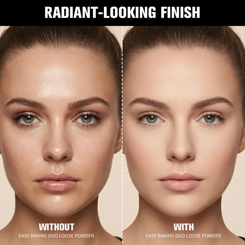 2 in 1 Bake Loose Powder Brightening&Correcting Duo Brightening Correcting Blurred Pores Matte LongLasting Setting Powder Makeup