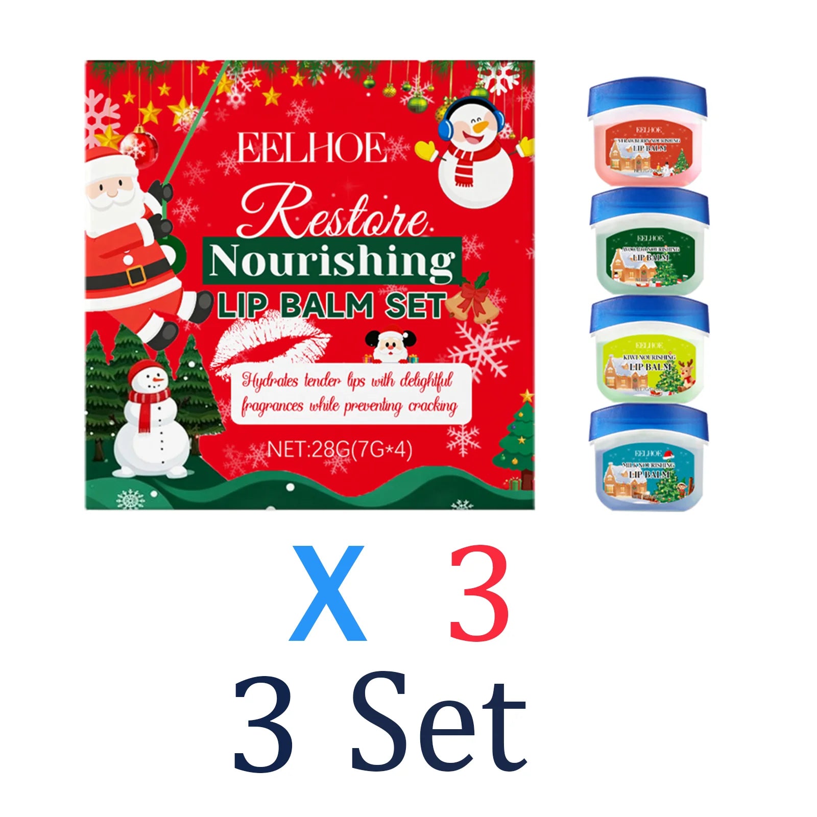 Christmas Lip Balm Gift Set 4 Pack Moisturizing Lip Care non-greasy feel Holiday Stocking Stuffer for Women Men 4 flavors