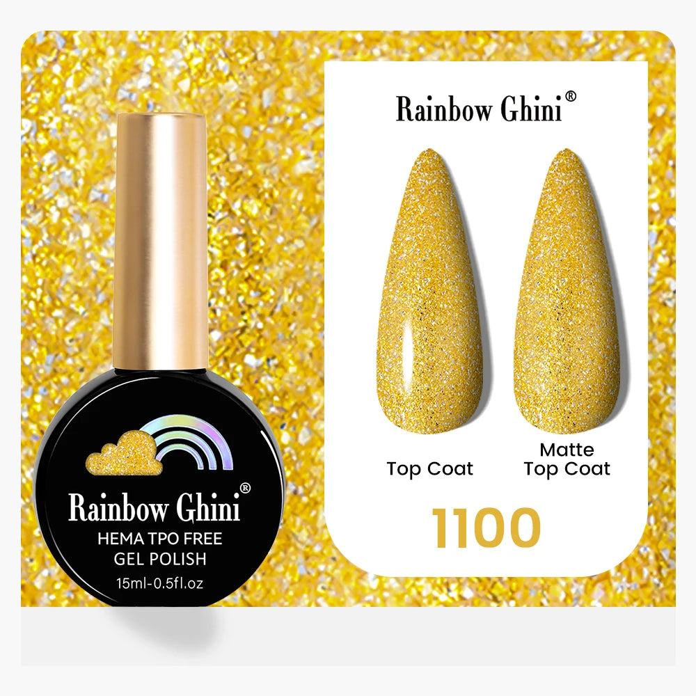 Rainbow Ghini 15ML 146 Colors Long-Lasting Colorful Gel Nail Polish Professional UV/LED Gel Polish Base Coat Matte Top Coat
