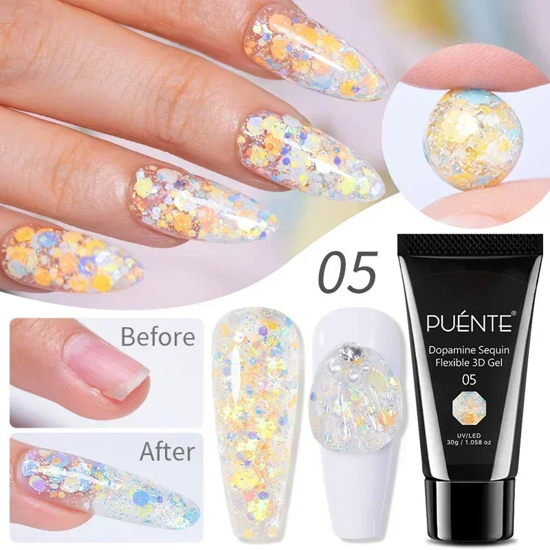 PUENTE 7.5ML Red Flame Reflective Gel Nail Polish Flash Sparkling Red Glitter Nail Gel Soak Off UV Semi-permanent Nail Varnish