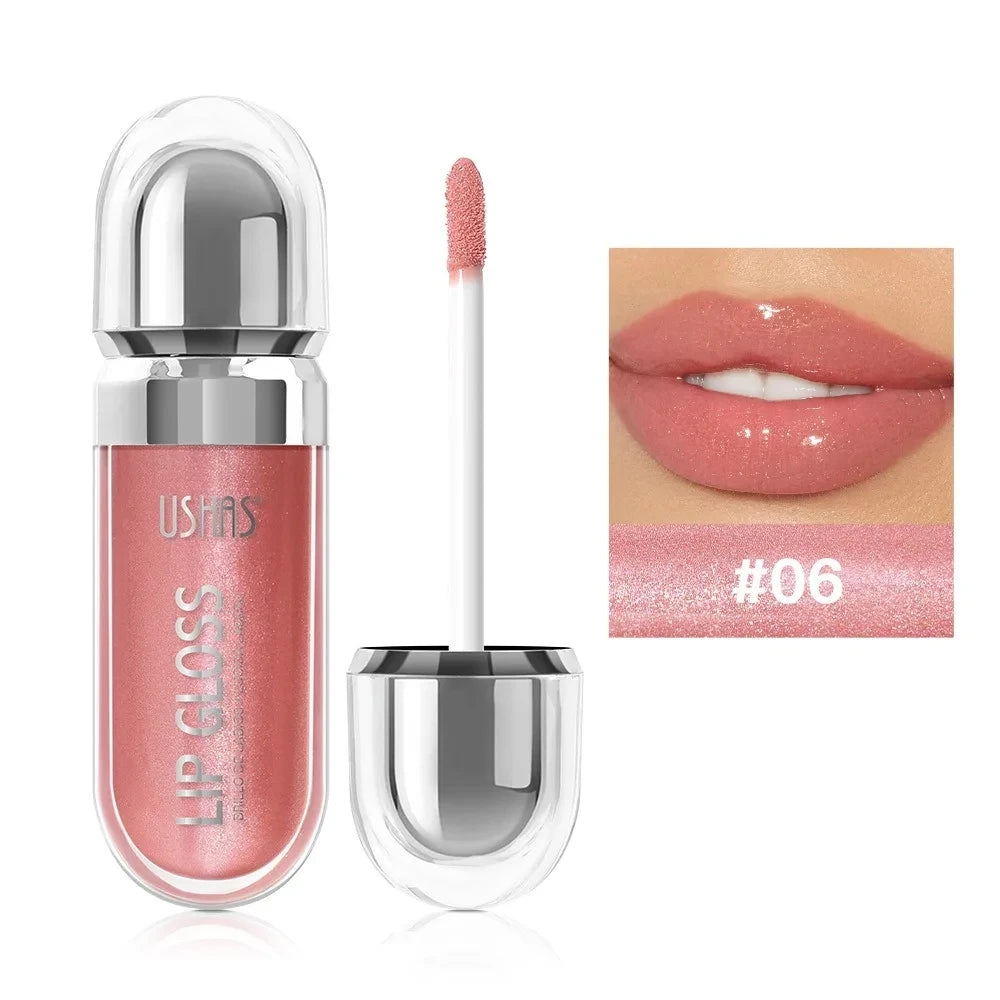 USHAS 12 Color Pearlescent Transparent Moisturizing Flash Liquid Lipstick Waterproof Sweatproof Non Stick Cup Lip Cosmetics Girl