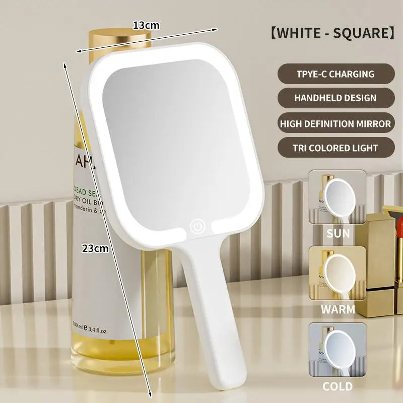 3-Color Dimmable LED Vanity Mirror with Touch Control - Rechargeable Portable Makeup Lighted Mirror, Mirror for Dorm & Travel