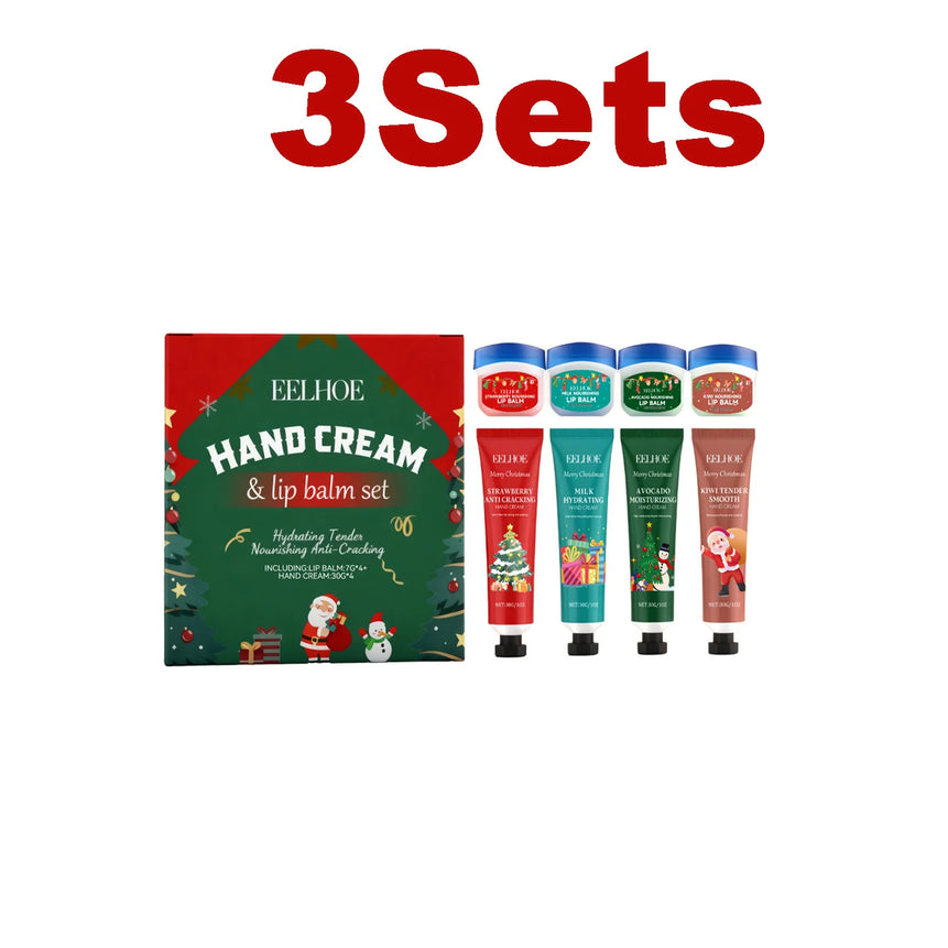 Christmas Hand Cream Lip Balm Set Gift Box Nourishing Moisturizing Anti-dry Cracked Softening Skin Festive Holiday Present