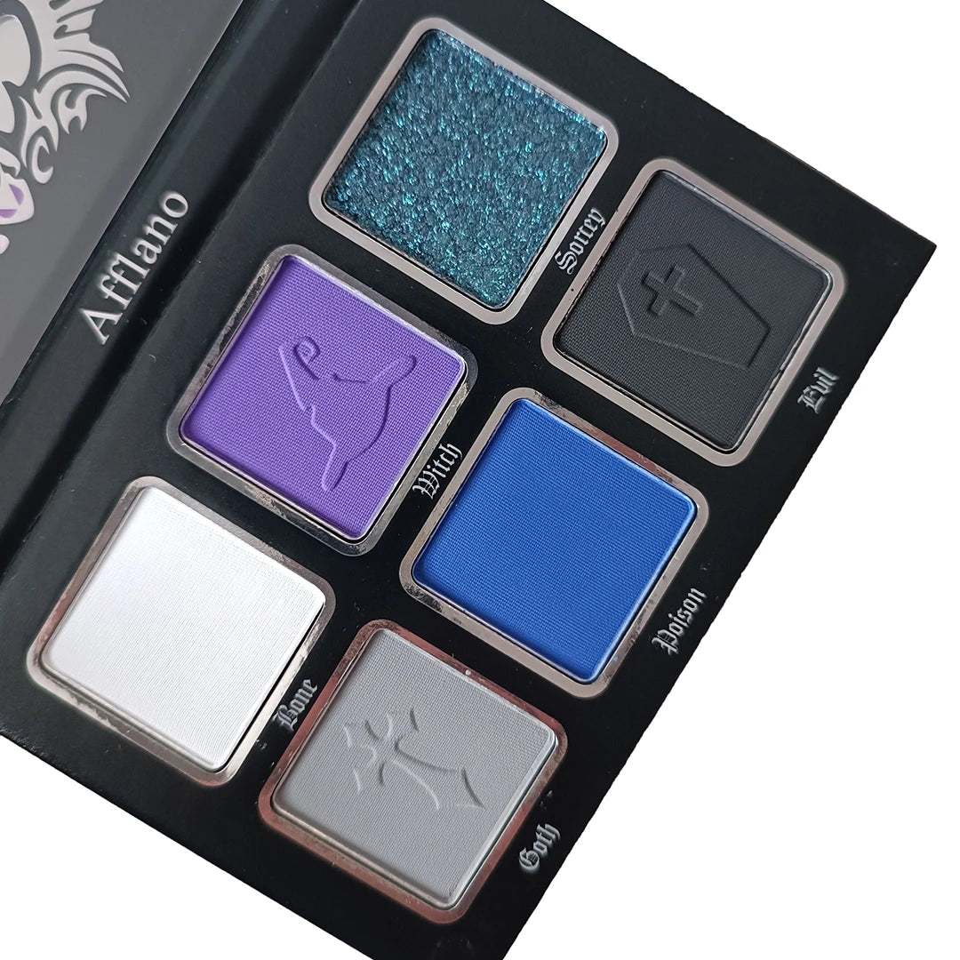 Afflano 6 Colors Eyeshadow Palette Makeup Matte Shimmer Glitter Smokey Gothic High Pigmented Longlasting Eye Makeup Halloween