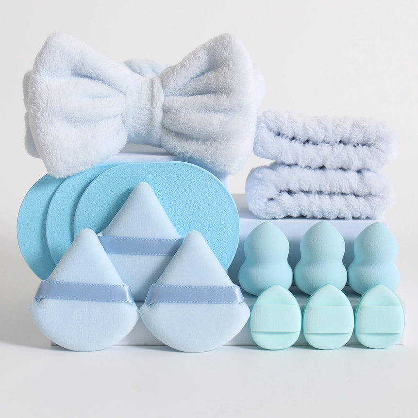 15 件套 Cosmetic Puff Makeup Sponge Blender Beauty Egg Foundation Sponges Puff Wash Face Headband Wristband Make up Accessories