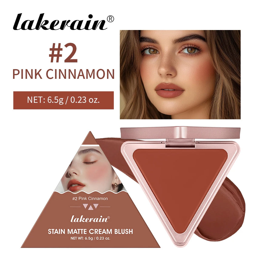 Lakerain Matte Cream Blusher Long-lasting Natural Makeup Triangle Box Design Oil-Resistant High Pigment Cream Blush Plate